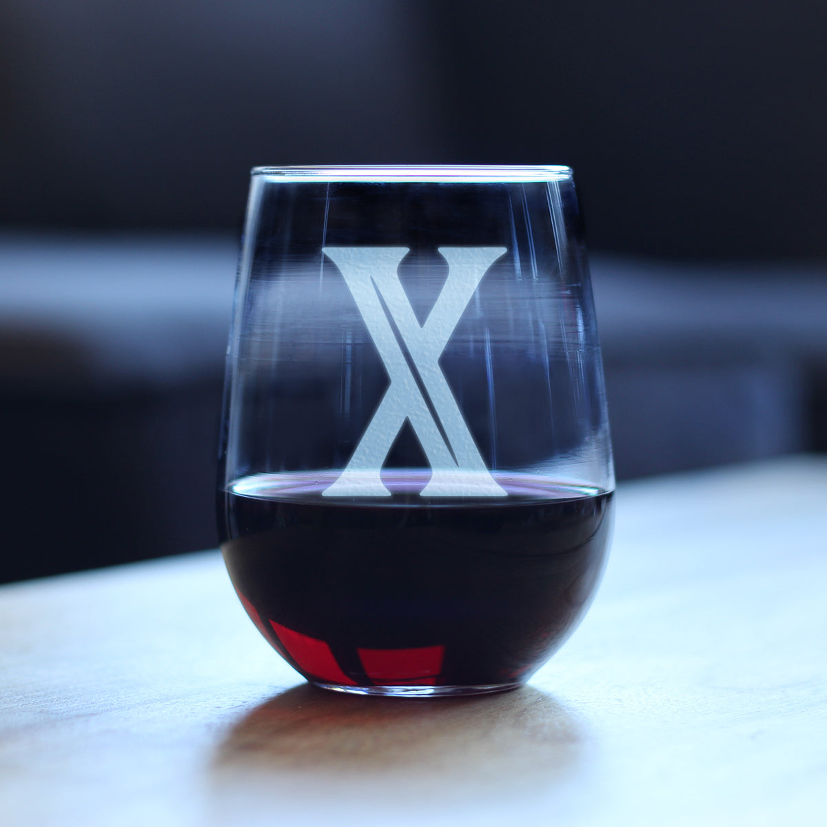Monogram Bold Letter X - Stemless Wine Glass - Personalized Gifts for Women and Men - Large Engraved Glasses