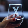 Monogram Bold Letter X - Stemless Wine Glass - Personalized Gifts for Women and Men - Large Engraved Glasses