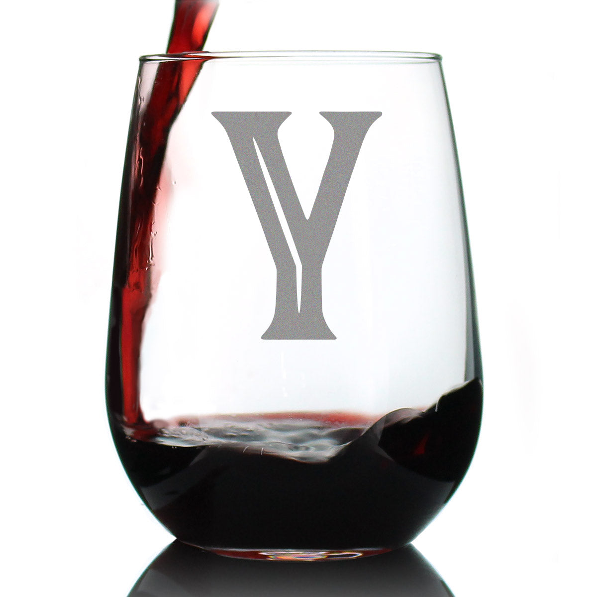 Monogram Bold Letter Y - Stemless Wine Glass - Personalized Gifts for Women and Men - Large Engraved Glasses