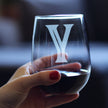 Monogram Bold Letter Y - Stemless Wine Glass - Personalized Gifts for Women and Men - Large Engraved Glasses