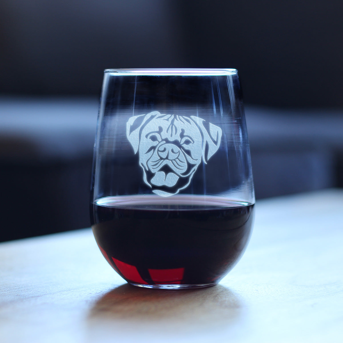 Boxer with Natural Ears - Stemless Wine Glass - Cute Boxer Themed Dog Gifts and Party Decor for Women and Men - Large Glasses
