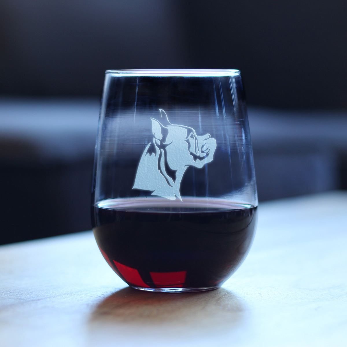 Boxer with Pointed Ears - Stemless Wine Glass - Cute Boxer Themed Dog Gifts and Party Decor for Women and Men - Large Glasses
