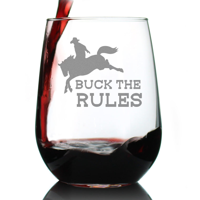 Buck the Rules - Funny Horse Stemless Wine Glass for Women & Men - Cute Funny Bday Glasses for Lovers of Horses