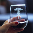 Caduceus Stemless Wine Glass for Essential Healthcare Workers, Doctors, Nurses, Medical Staff - Large 17 oz