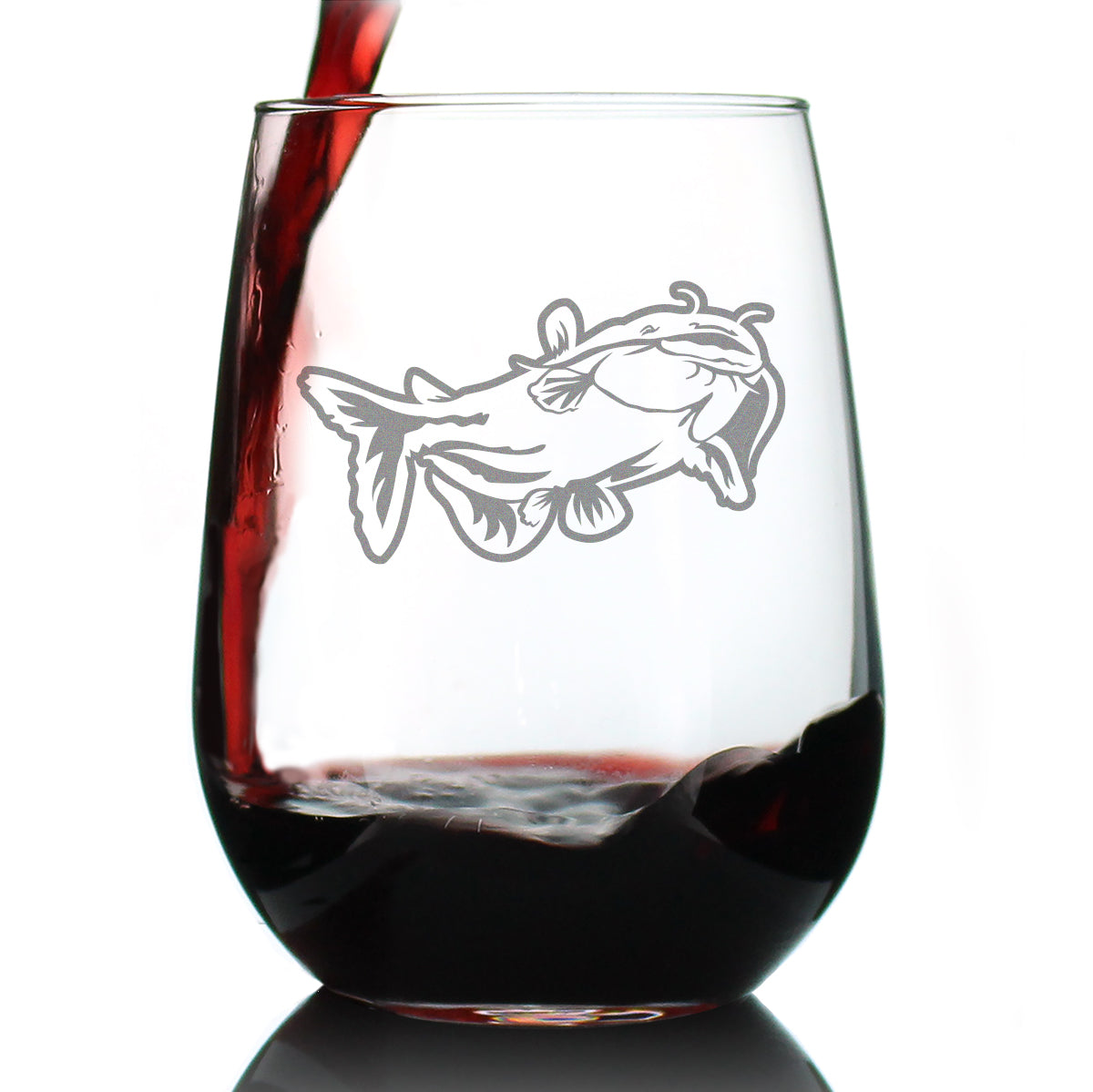 Catfish Stemless Wine Glass - Unique Fishing Themed Gifts for Fishermen - Large 17 oz Glasses