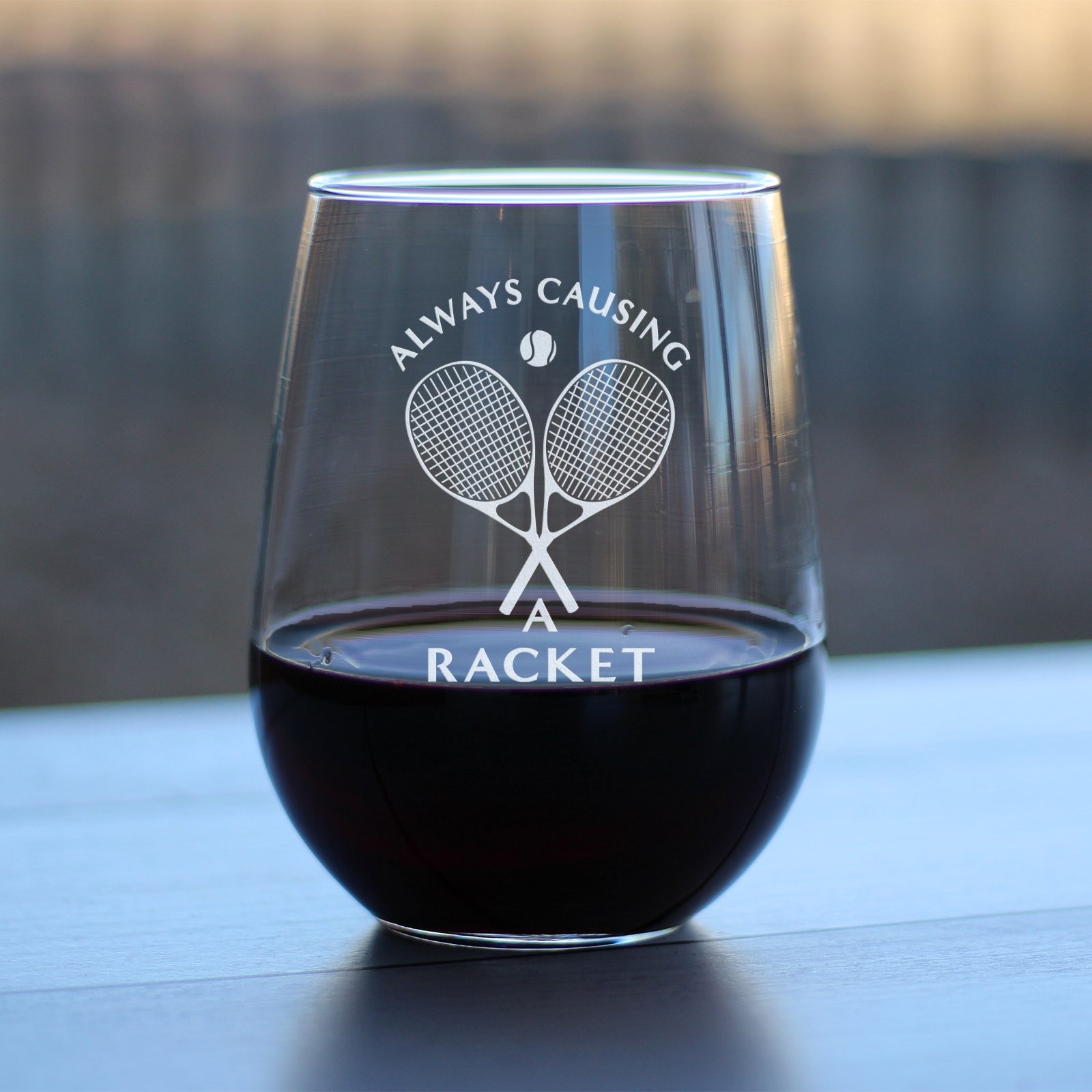 Causing a Racket - 17 Ounce Stemless Wine Glass