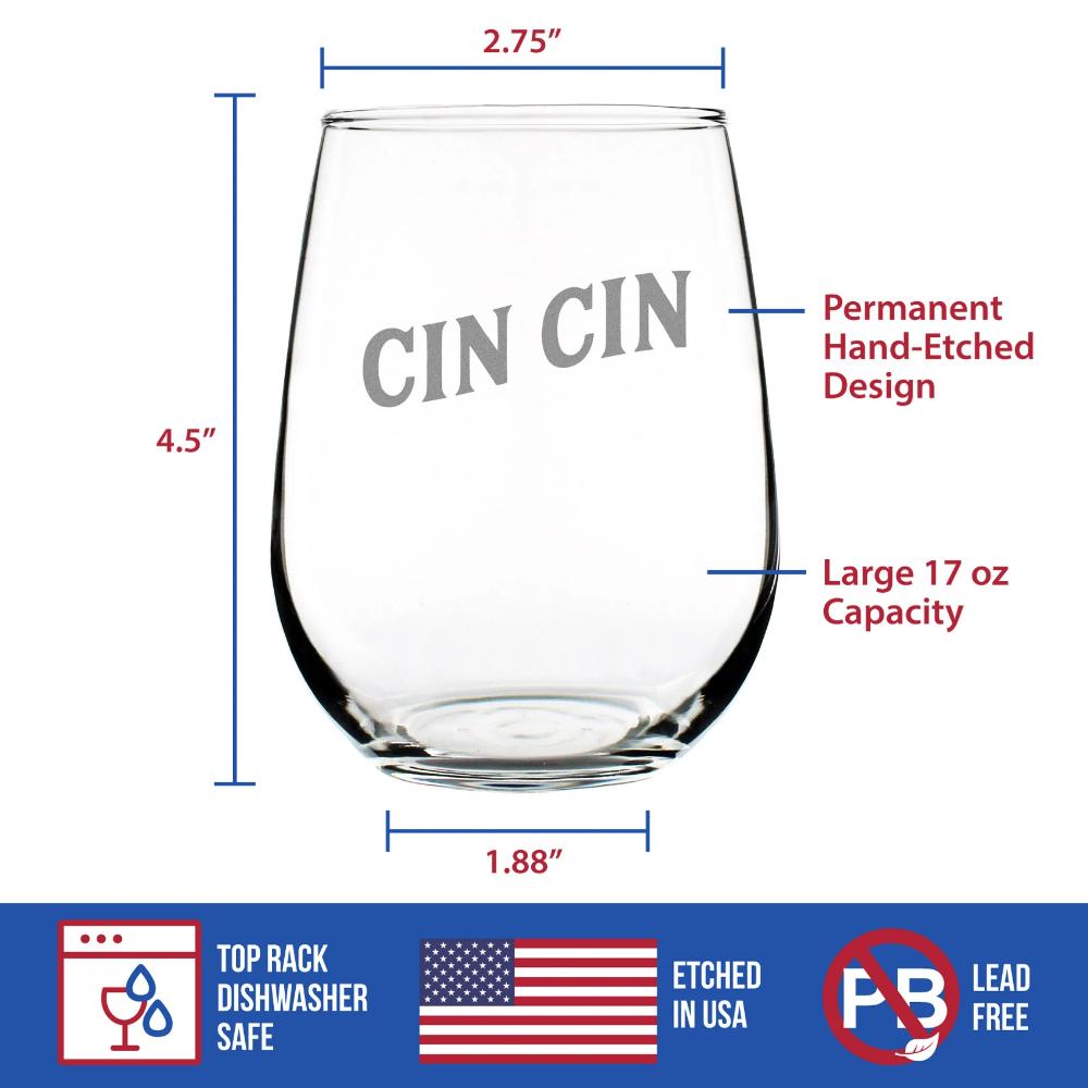 Cin Cin - Italian Cheers - Stemless Wine Glass - Cute Italy Themed Gifts or Party Decor for Women and Men - Large