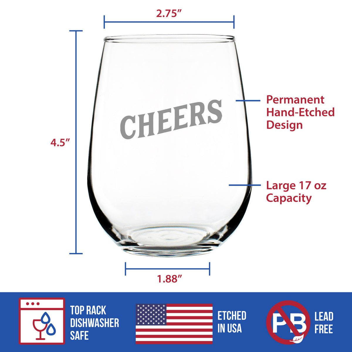 Cheers - 17 Ounce Stemless Wine Glass