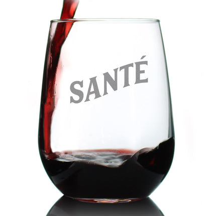 Sante - French Cheers - Stemless Wine Glass - Cute France Themed Gifts or Party Decor for Women and Men - Large