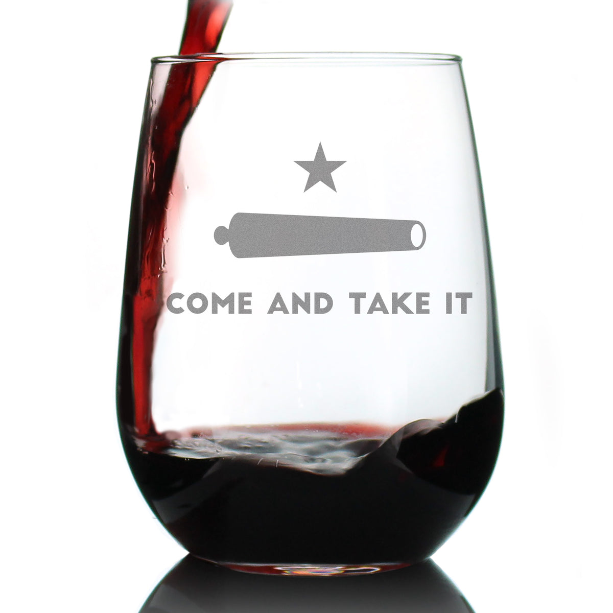 Come and Take It Texas Flag Stemless Wine Glass - Large 17 oz - Unique Engraved Glassware Art Gifts for Texans