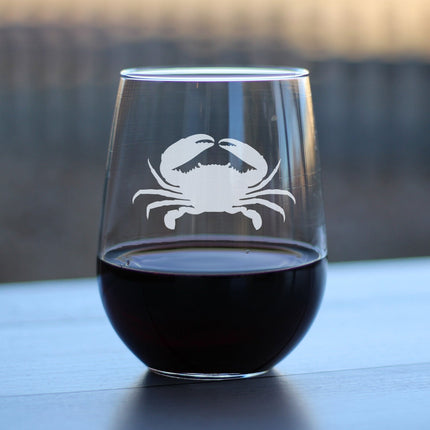Crab - Cute Nautical Theme Gifts for Beach House - 17 Ounce Stemless Wine Glass