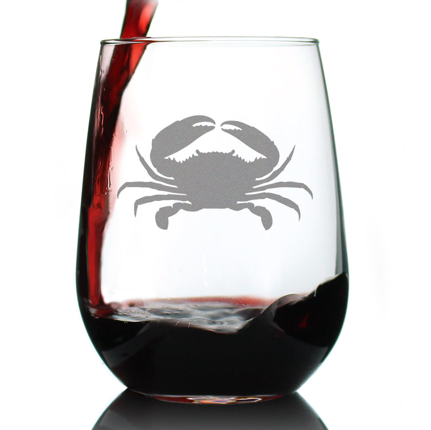 Crab - Cute Nautical Theme Gifts for Beach House - 17 Ounce Stemless Wine Glass