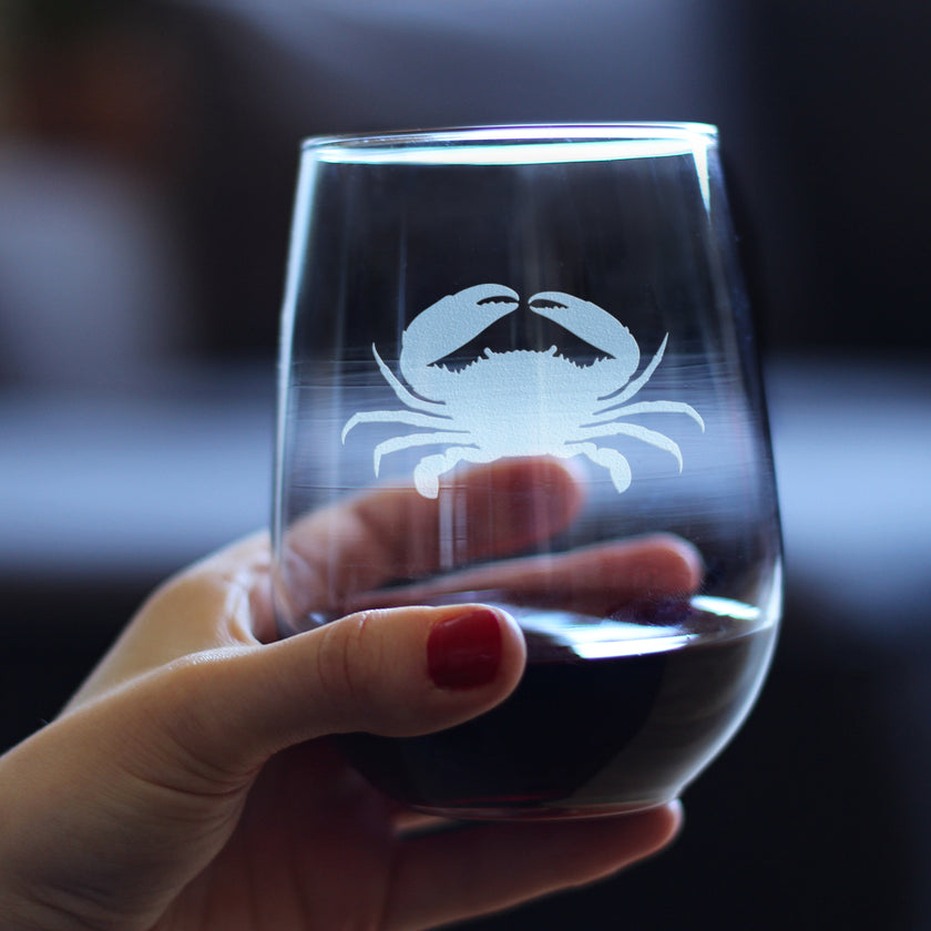 Crab - Cute Nautical Theme Gifts for Beach House - 17 Ounce Stemless Wine Glass
