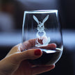 Cute Bunny Rabbit - Stemless Wine Glass - Hand Engraved Gifts for Men & Women That Love Bunnies
