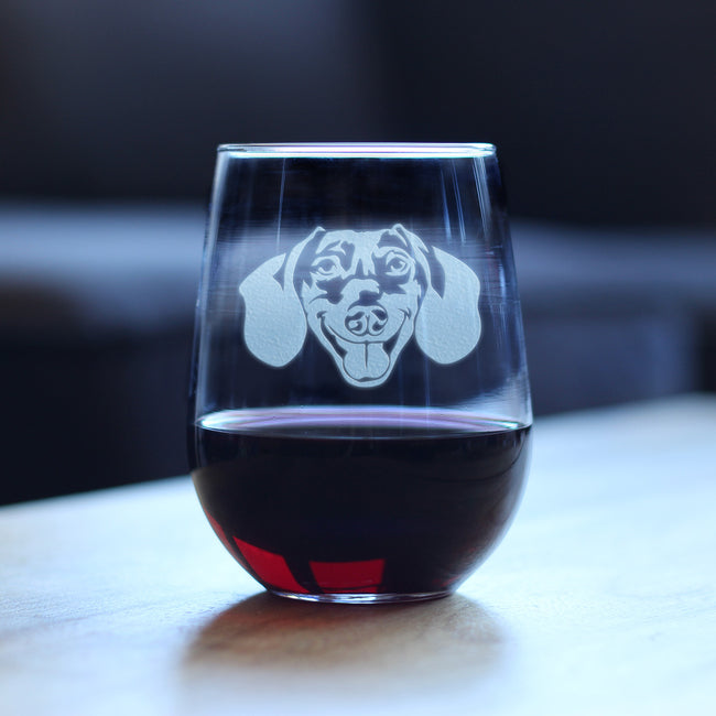 Dachshund Face Stemless Wine Glass - Cute Dog Themed Decor and Gifts for Moms & Dads of Dachshunds - Large 17 Oz
