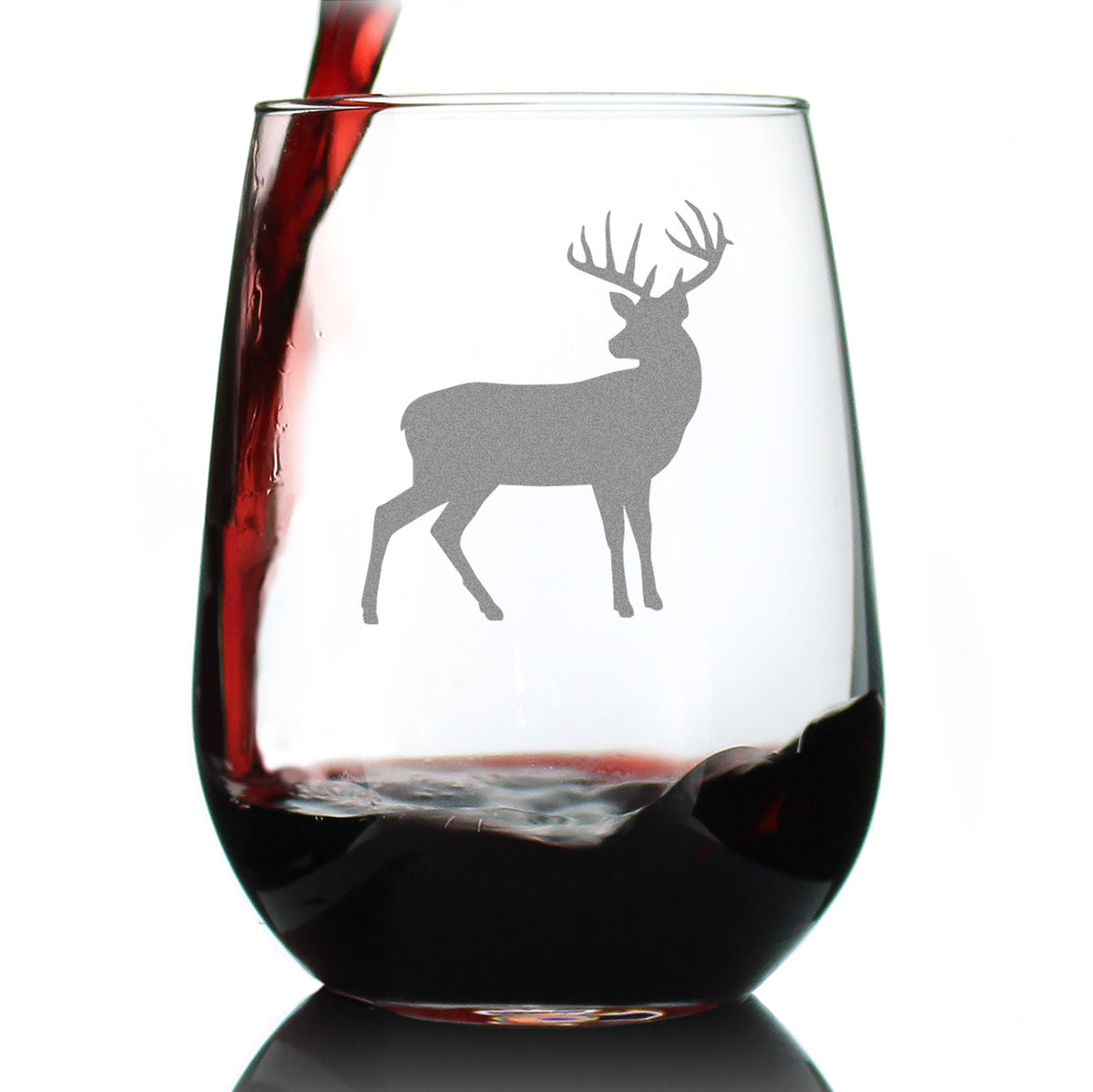 Deer Stemless Wine Glass - Cabin Themed Gifts or Rustic Decor for Women and Men - Engraved Silhouette - Large