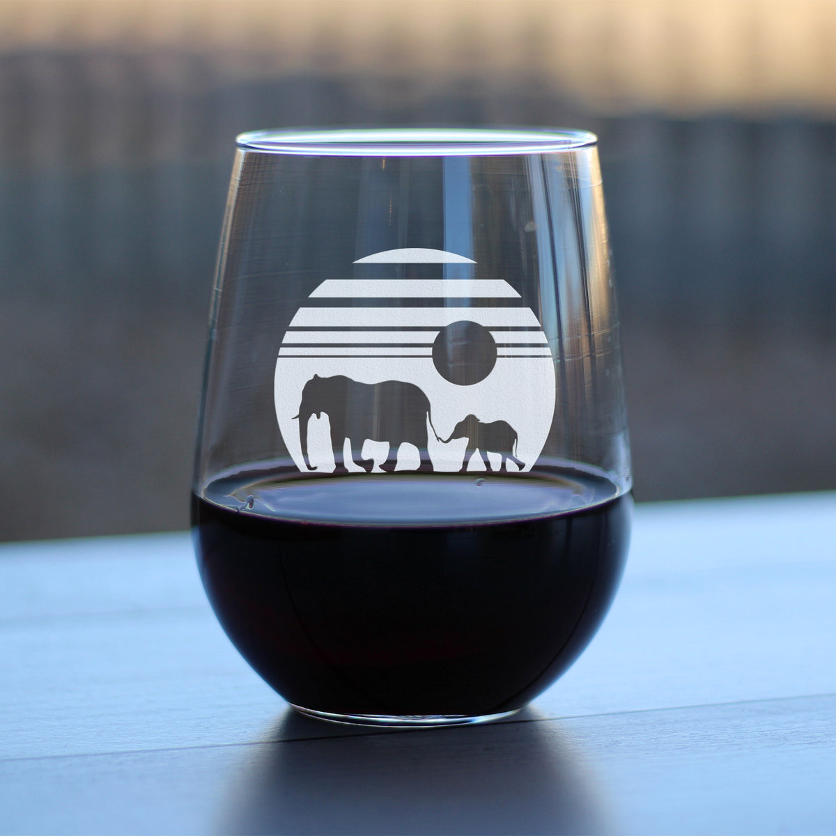 Elephant Sunset - 17 Ounce Stemless Wine Glass
