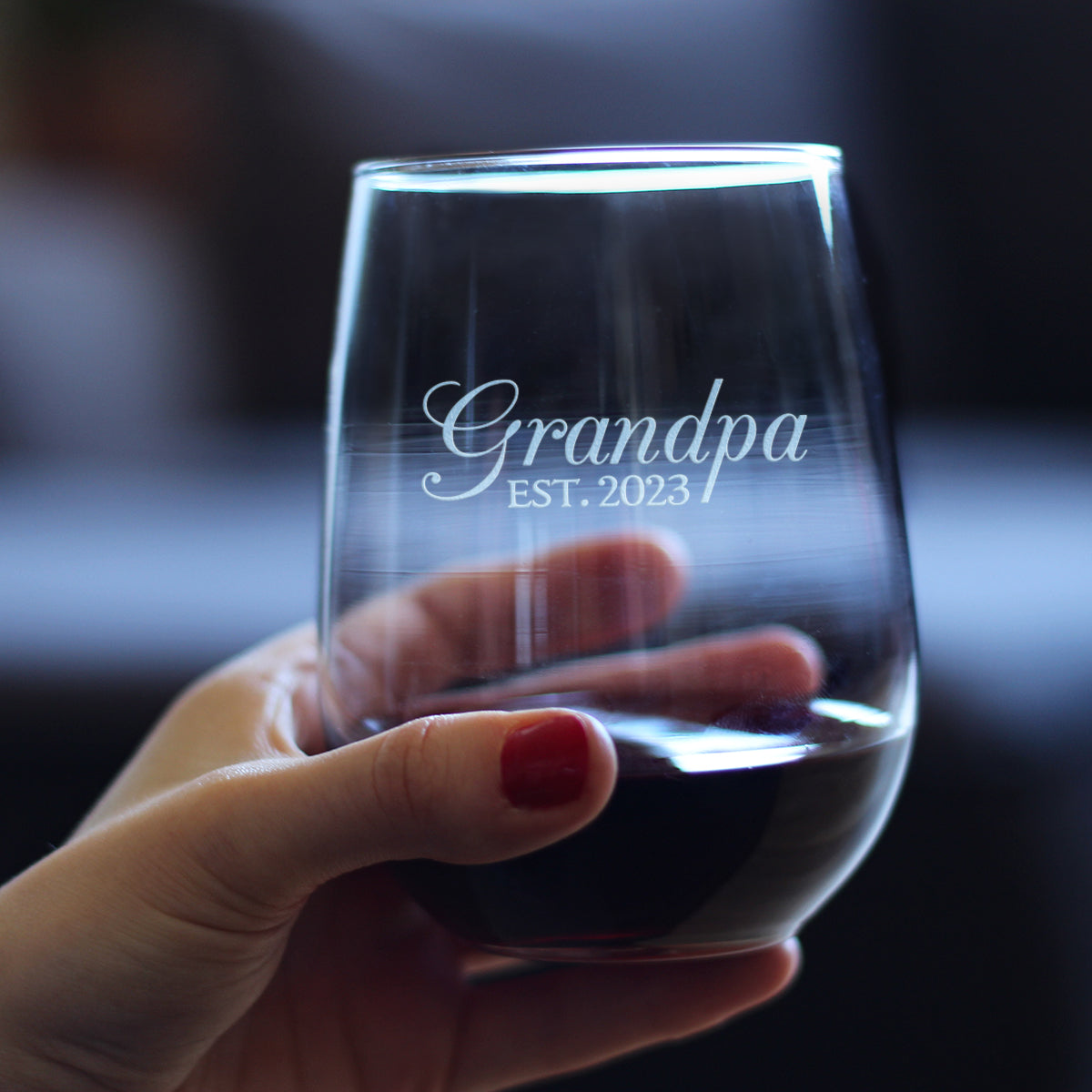 Grandpa Est. 2023 - Decorative - 17 Ounce Stemless Wine Glass