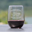 Mom Est. 2023 - Decorative - 17 Ounce Stemless Wine Glass