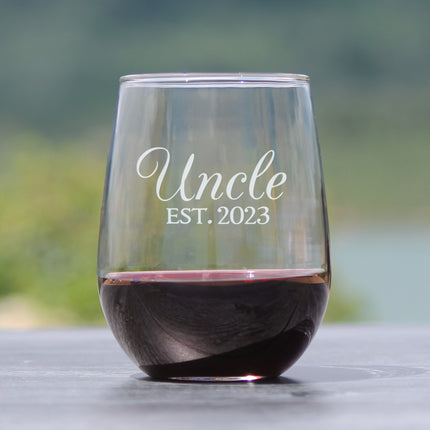 Uncle Est. 2023 - Decorative - 17 Ounce Stemless Wine Glass
