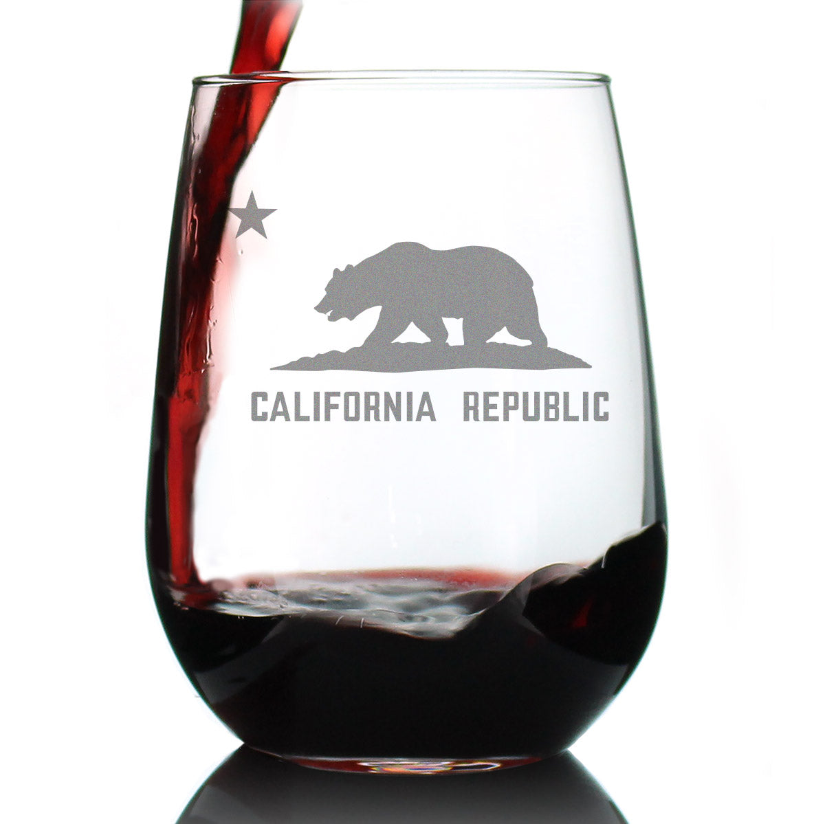 California Flag Stemless Wine Glass - State Themed Drinking Decor and Gifts for Californian Women & Men - Large 17 Oz Glasses