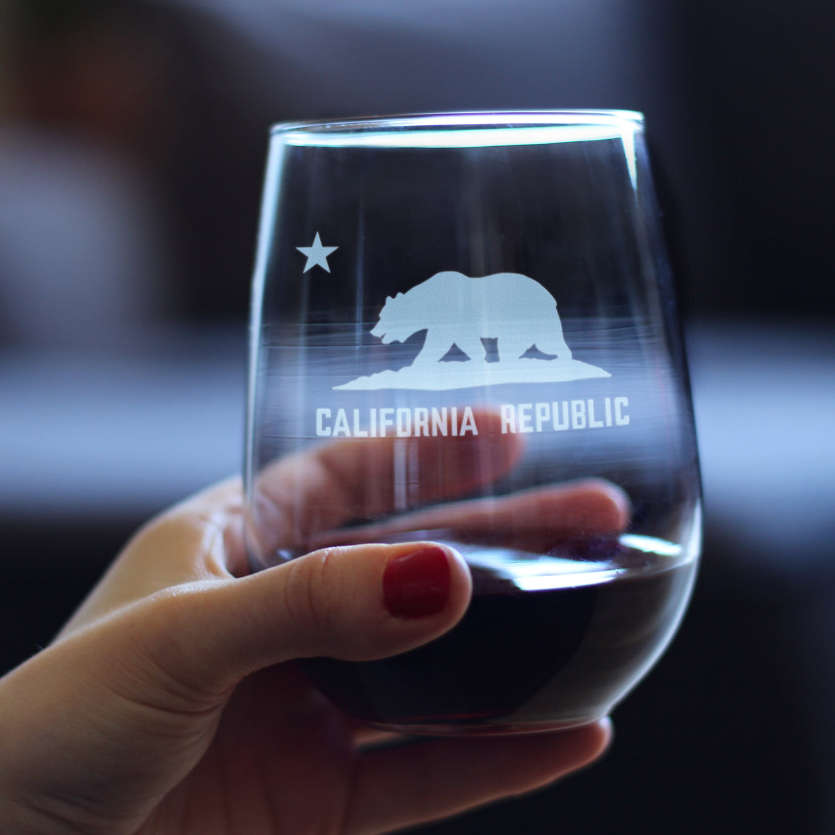 California Flag Stemless Wine Glass - State Themed Drinking Decor and Gifts for Californian Women &amp; Men - Large 17 Oz Glasses