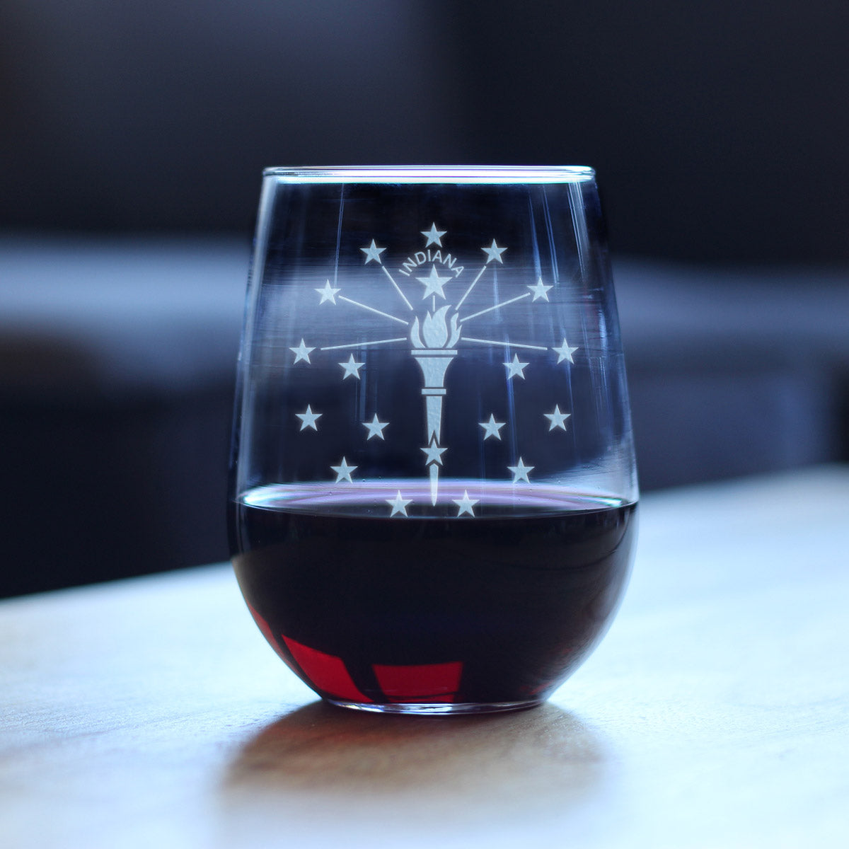 Indiana Flag Stemless Wine Glass - State Themed Drinking Decor and Gifts for Indianan Women &amp; Men - Large 17 Oz Glasses
