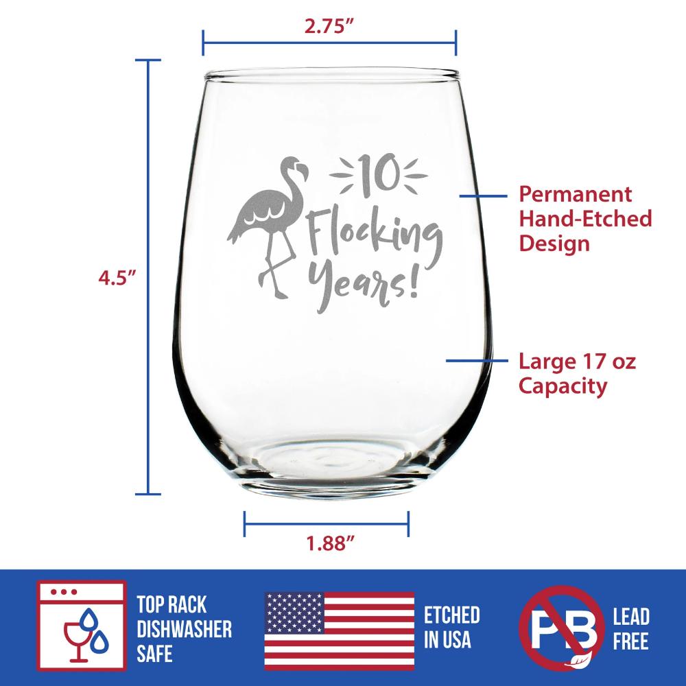 10 Flocking Years - 17 Ounce Stemless Wine Glass