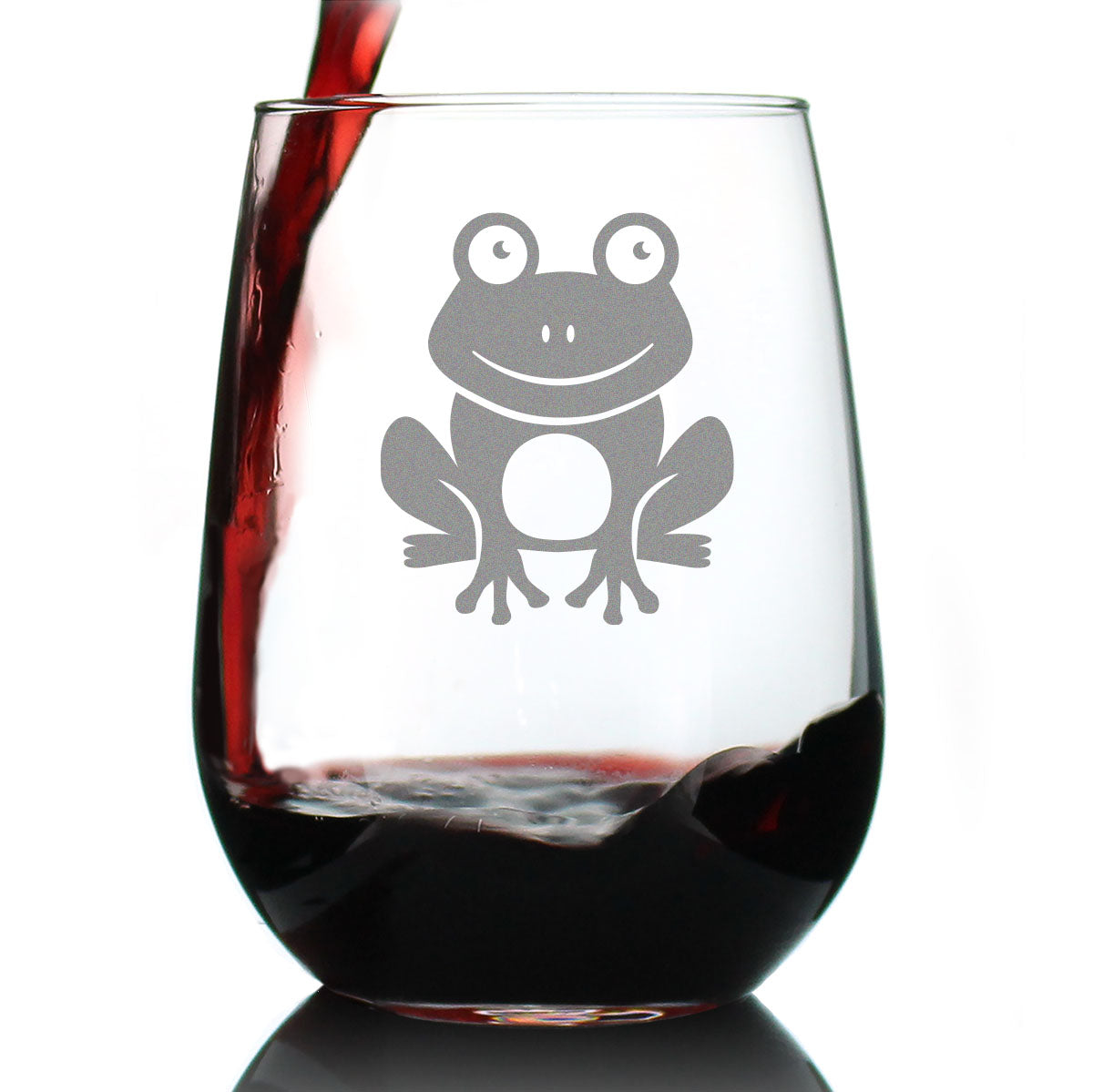Happy Frog - Stemless Wine Glass - Cute Themed Gifts and Decor for Frog Lovers - Large 17 Oz