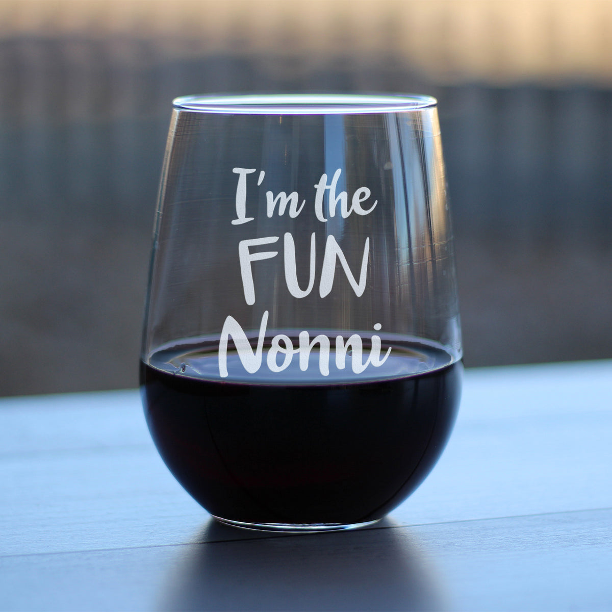 Fun Nonni – Cute Funny Stemless Wine Glass, Large 17 Ounce Size, Etched Sayings, Gift Box