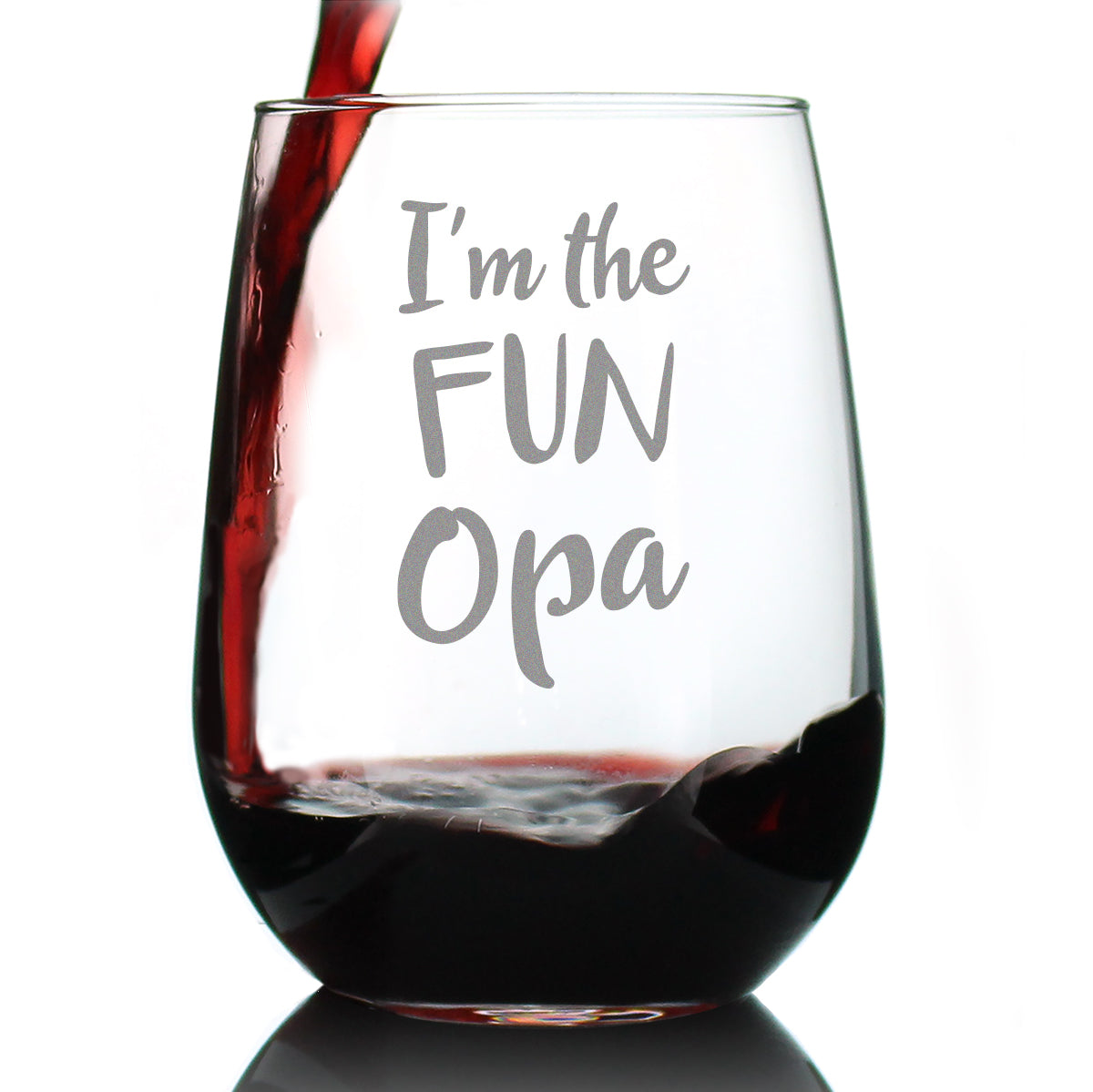 I'm the Fun Opa Cute Funny Stemless Wine Glass, Large 17 Ounce Size, Etched Sayings, Father's Day or Birthday Gift for Grandpa