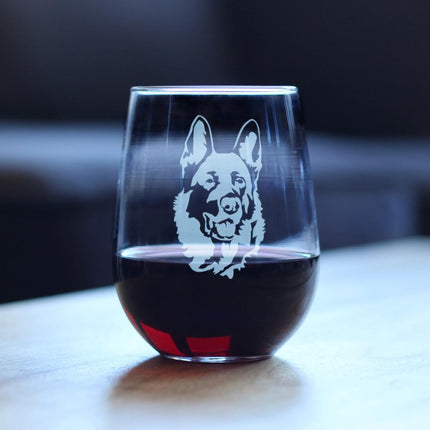 German Shepherd Happy Face Stemless Wine Glass - Cute Gifts for Dog Lovers with German Shepherds - Large Glasses