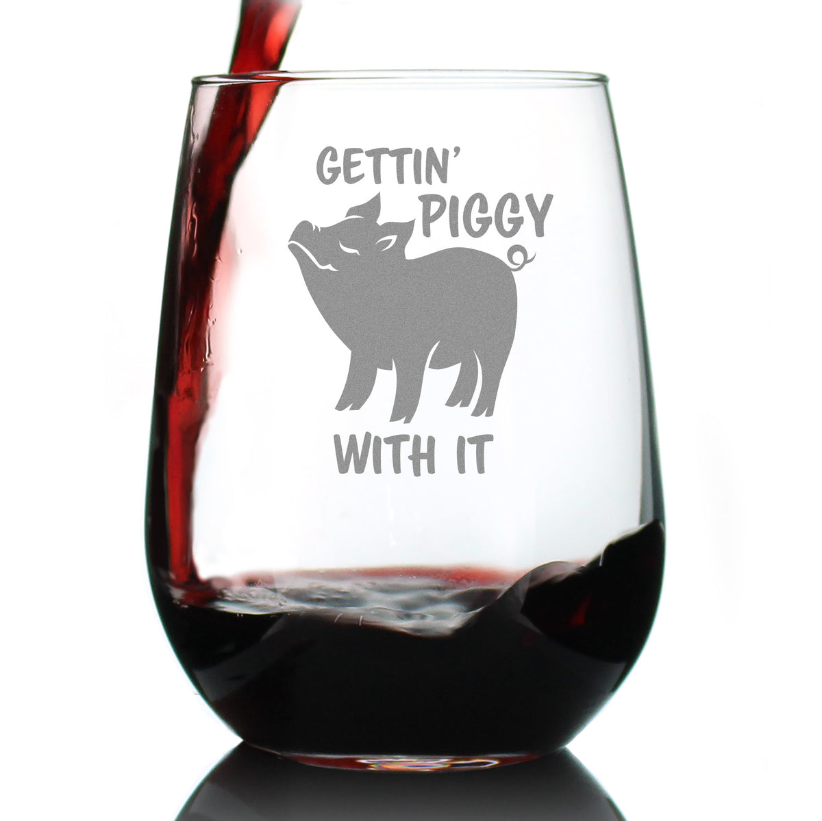Gettin&#39; Piggy With It - Cute Funny Stemless Wine Glass - Pig Decor Gifts for Lovers of Swine and Wine - Large 17 oz Glasses