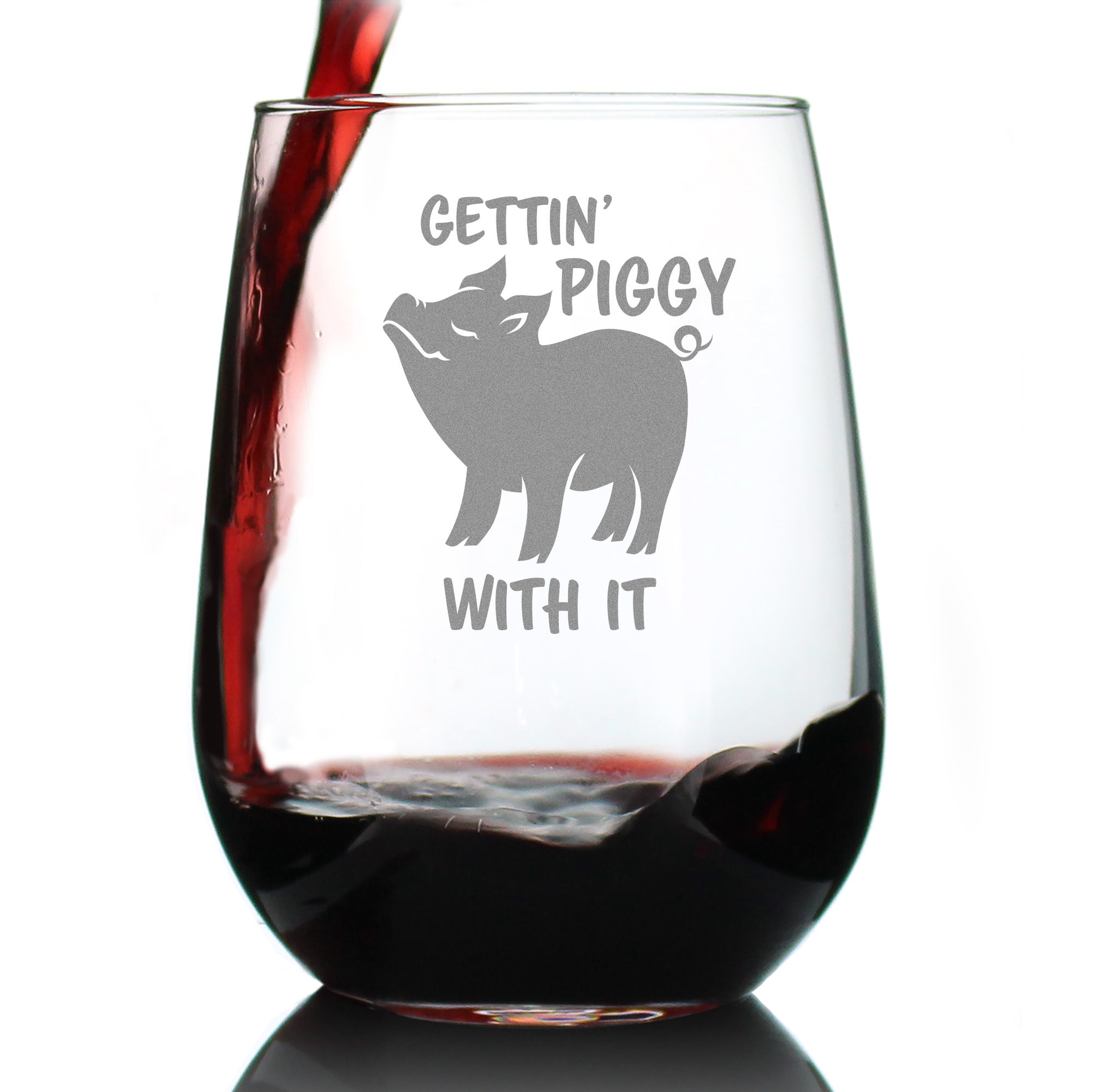 Gettin' Piggy With It - Cute Funny Stemless Wine Glass - Pig Decor Gifts for Lovers of Swine and Wine - Large 17 oz Glasses