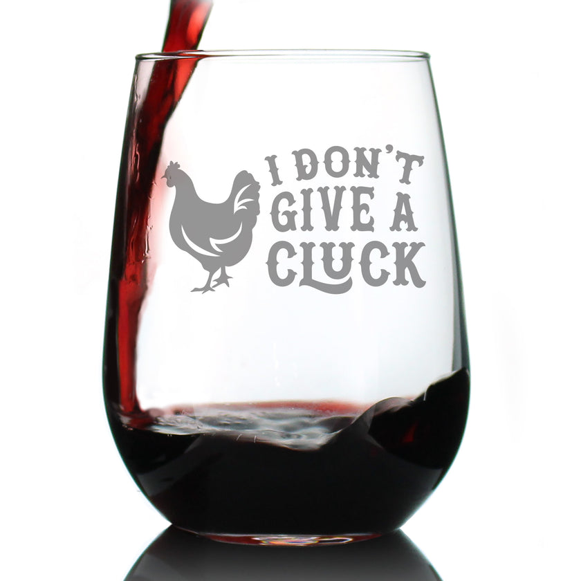 Don't Give a Cluck - Stemless Chicken Wine Glass for Women - Cute Funny Wine Gift Idea - Unique Personalized Glasses for Birthday