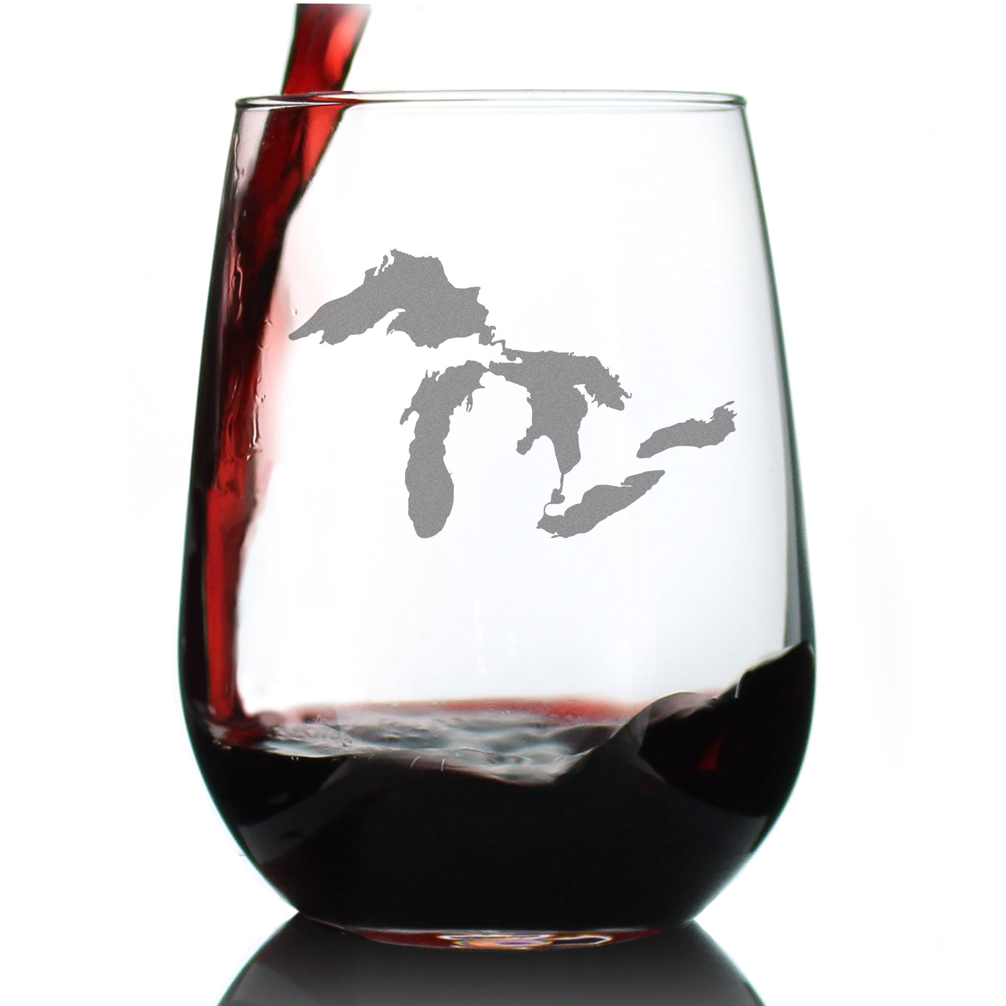 Great Lakes Map Stemless Wine Glass - Large Glasses - Unique Engraved Glassware Art Gifts for Midwestern Women & Men