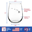 Hawaii State Outline Stemless Wine Glass - State Themed Drinking Decor and Gifts for Hawaiian Women & Men - Large 17 Oz Glasses