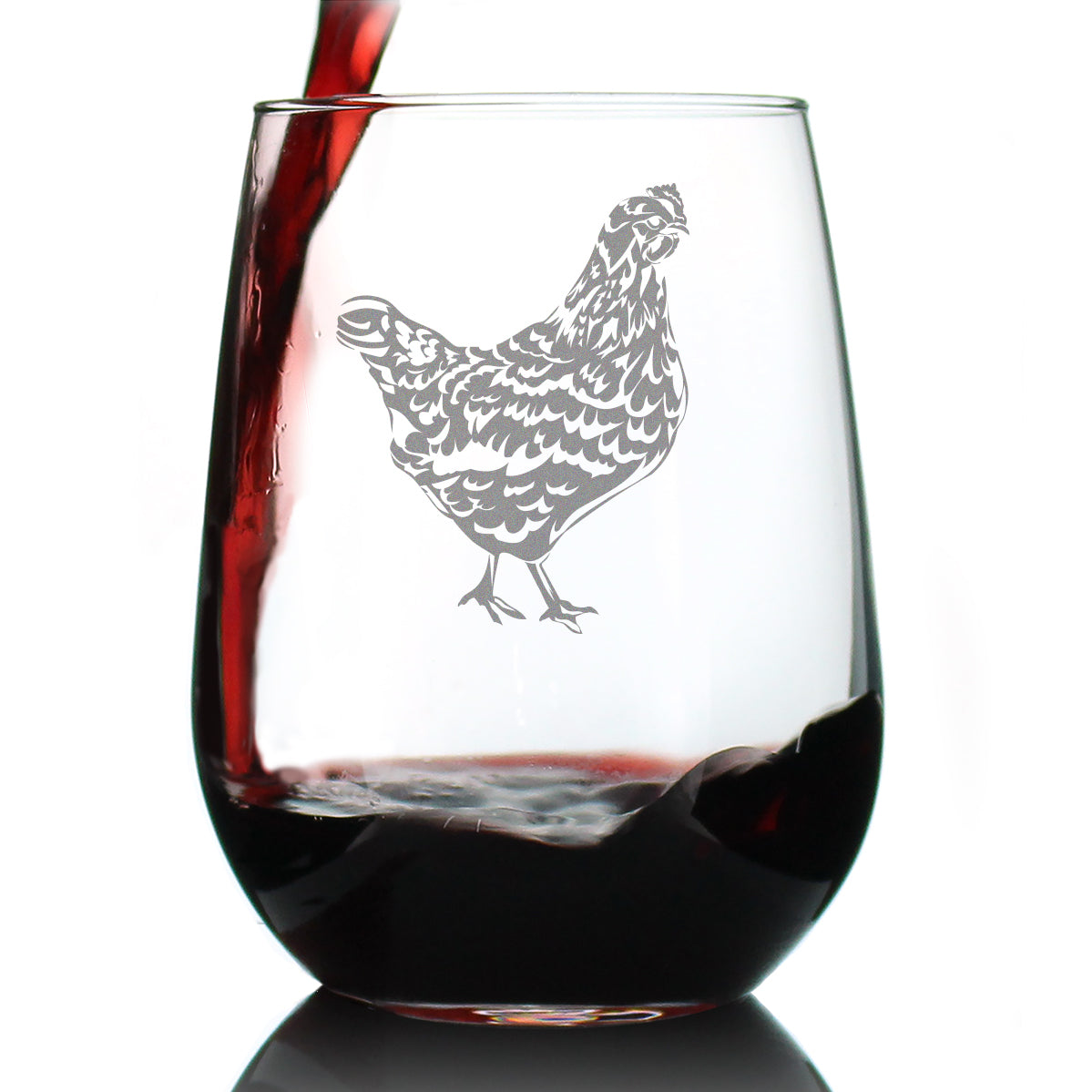 Hen - Cute Stemless Wine Glass - Farmhouse Decor Gifts for Lovers of Hens and Wine - 17 Oz Large Glasses