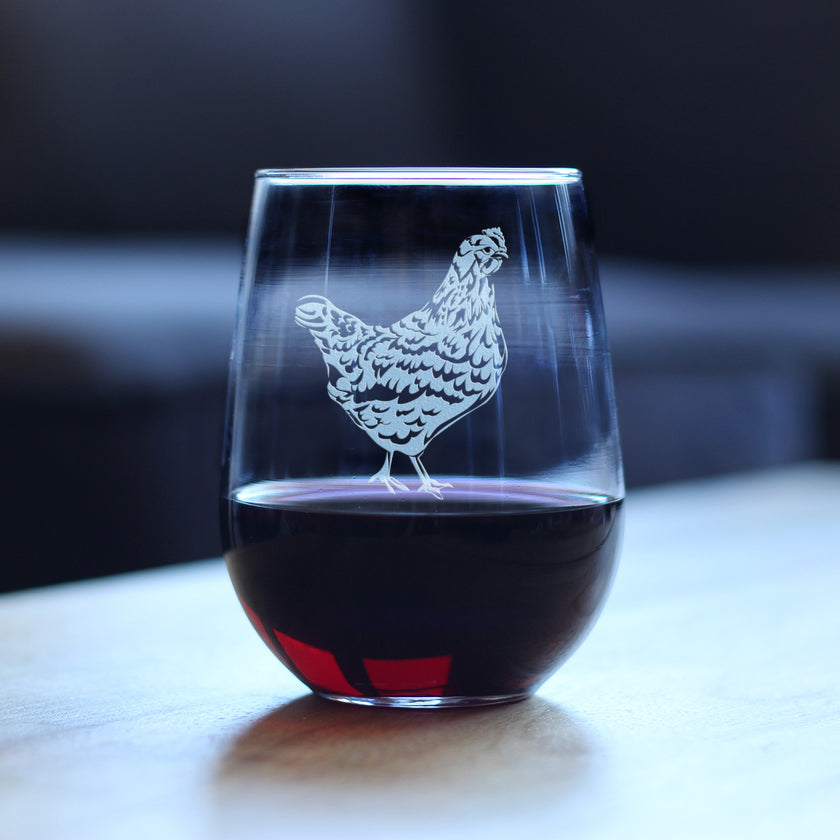 Hen - Cute Stemless Wine Glass - Farmhouse Decor Gifts for Lovers of Hens and Wine - 17 Oz Large Glasses