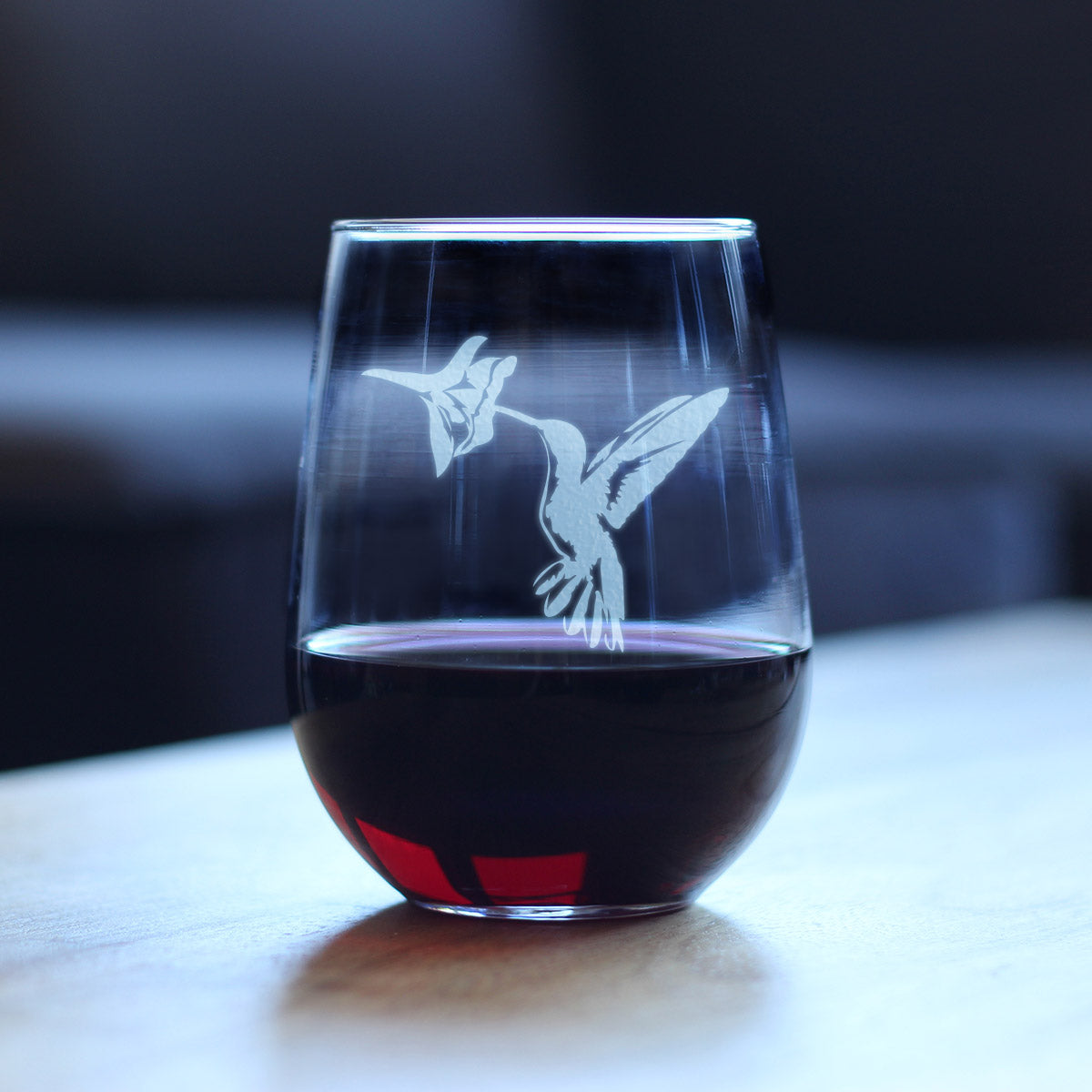 Hummingbird - Stemless Wine Glass - Bird Themed Gifts and Decor for Men & Women - Large 17 oz Glasses
