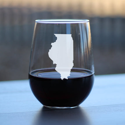 Illinois State Outline Stemless Wine Glass - State Themed Drinking Decor and Gifts for Illinoisan Women & Men - Large 17 Oz Glasses