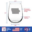 Iowa State Outline Stemless Wine Glass - State Themed Drinking Decor and Gifts for Iowan Women & Men - Large 17 Oz Glasses