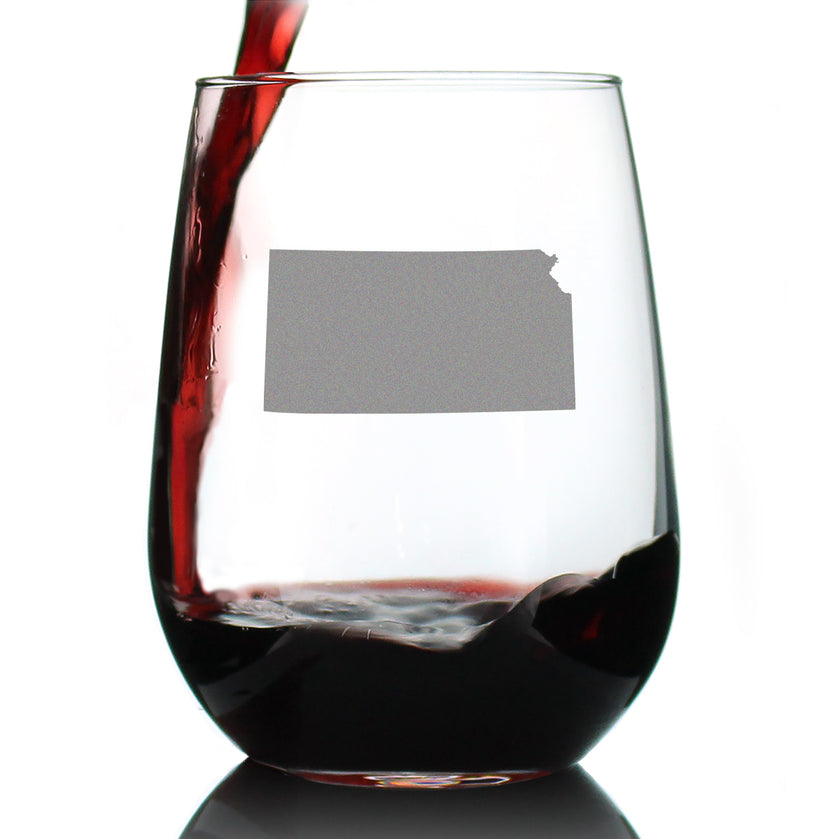 Kansas State Outline Stemless Wine Glass - State Themed Drinking Decor and Gifts for Kansan and Jayhawker Women & Men - Large 17 Oz Glasses