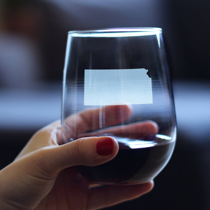 Kansas State Outline Stemless Wine Glass - State Themed Drinking Decor and Gifts for Kansan and Jayhawker Women & Men - Large 17 Oz Glasses