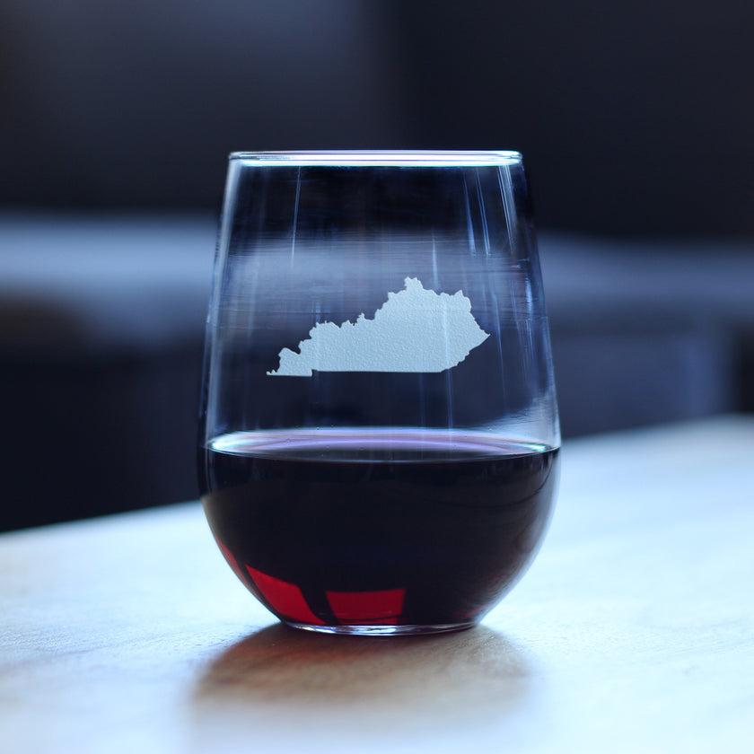 Kentucky State Outline Stemless Wine Glass - State Themed Drinking Decor and Gifts for Kentuckian Women & Men - Large 17 Oz Glasses