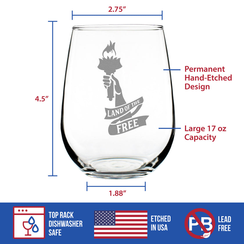 Land of the Free - 17 Ounce Stemless Wine Glass