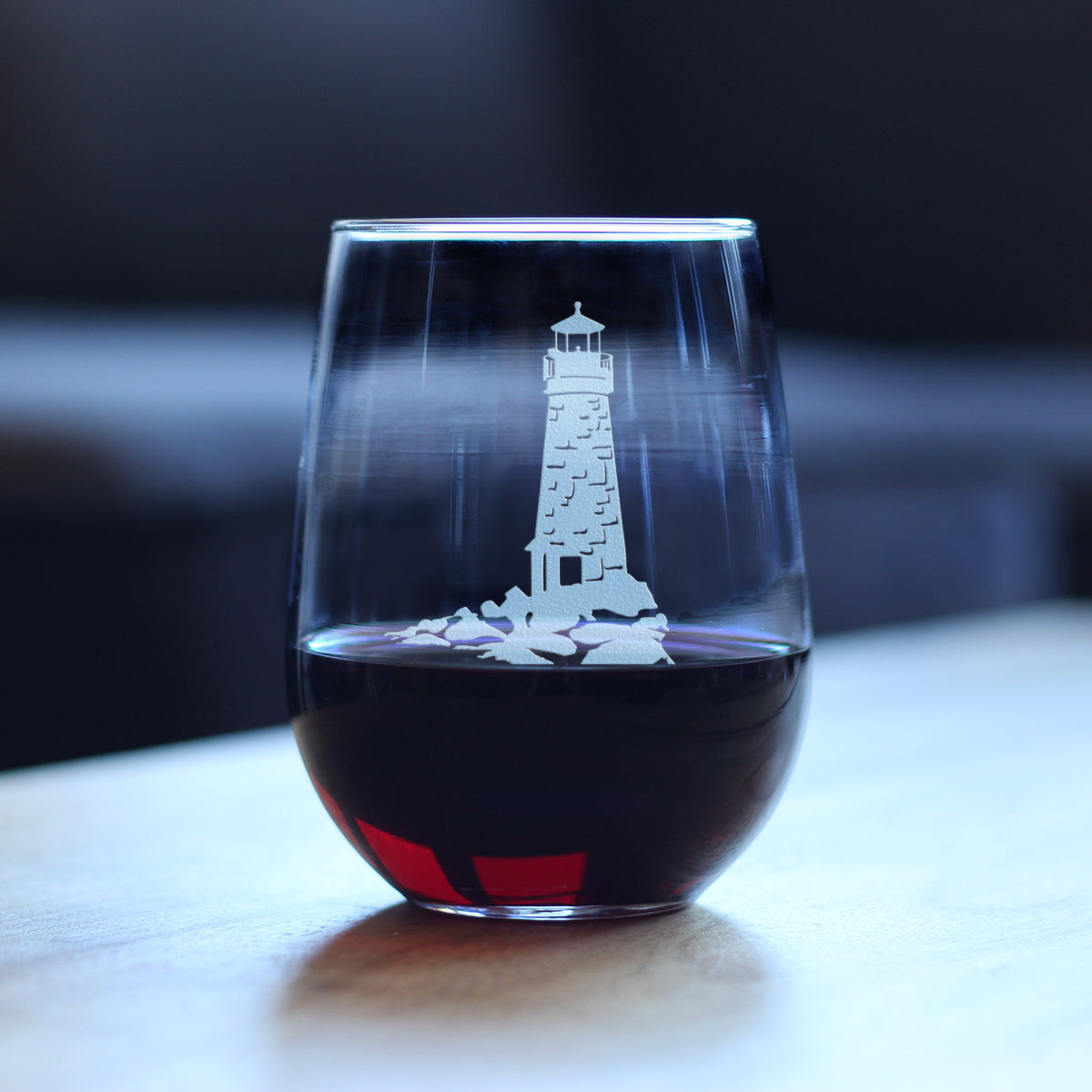 Lighthouse Stemless Wine Glass - Nautical Themed Decor and Gifts for Beach Lovers - Large 17 Oz Glasses