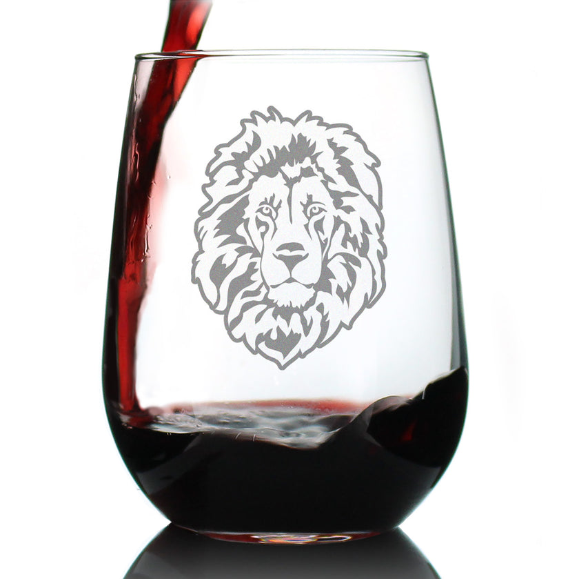 Lion Stemless Wine Glass - Fun Safari Themed Decor and Gifts for Lovers of African Wild Animals - Large 17 Oz Glasses