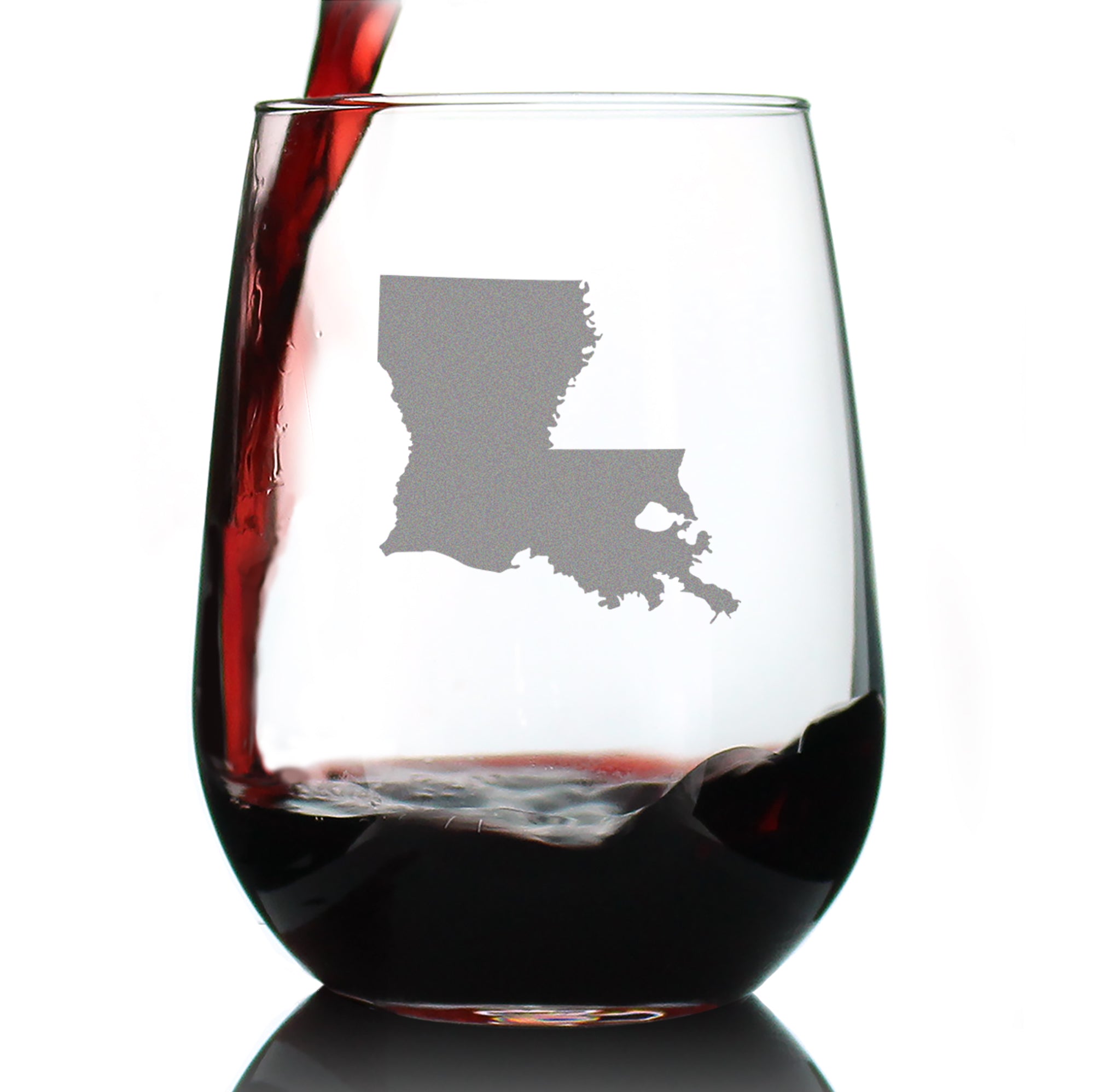 Louisiana State Outline Stemless Wine Glass - State Themed Drinking Decor and Gifts for Louisianian Women & Men - Large 17 Oz Glasses