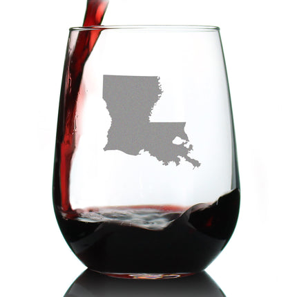 Louisiana State Outline Stemless Wine Glass - State Themed Drinking Decor and Gifts for Louisianian Women & Men - Large 17 Oz Glasses